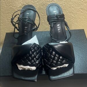 Gianni Bini Black Braided Square-Toe Lace-Up Heels